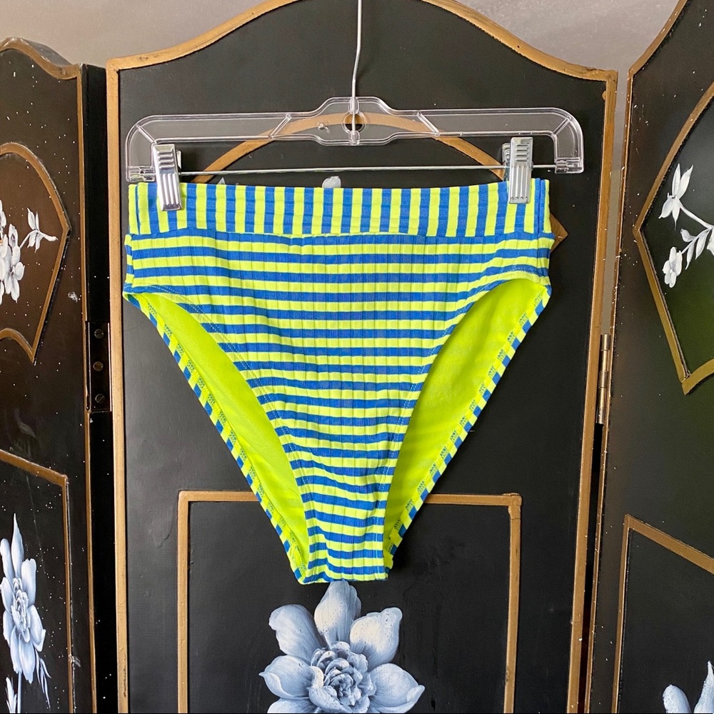High waisted NWOT neon striped swim suit bottoms